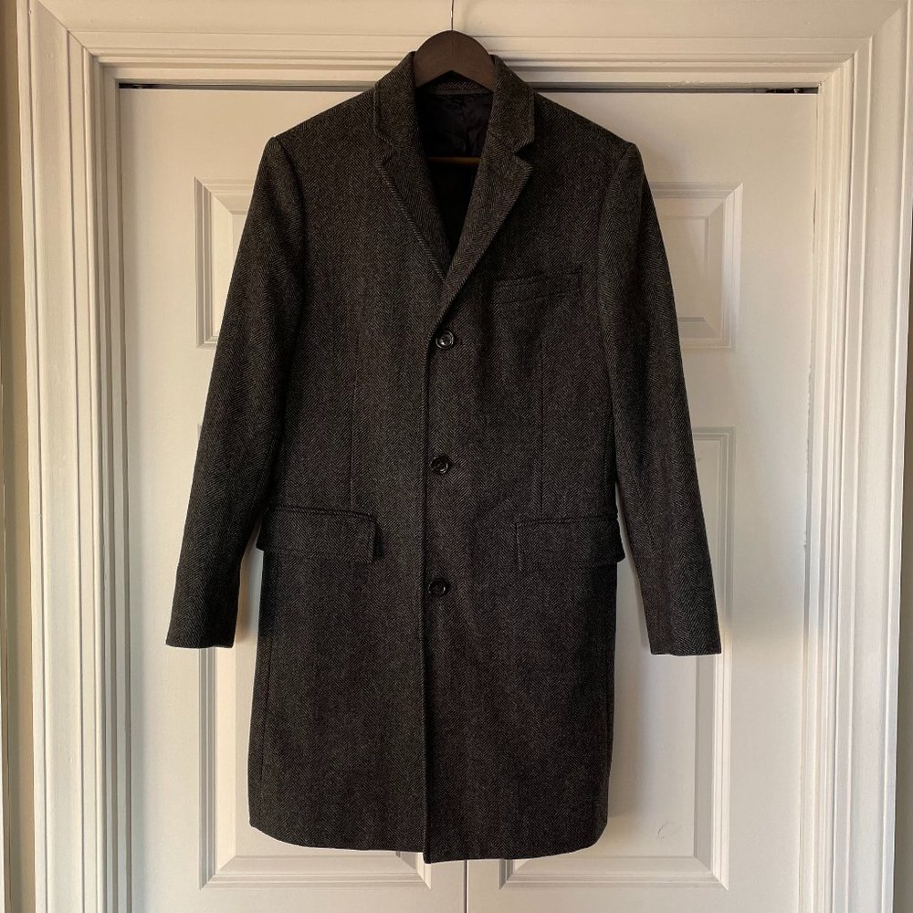 JCrew Wool Charcoal Herringbone Top Coat 36s